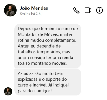 Depoimento de aluno do curso