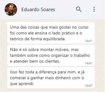 Depoimento de aluno do curso